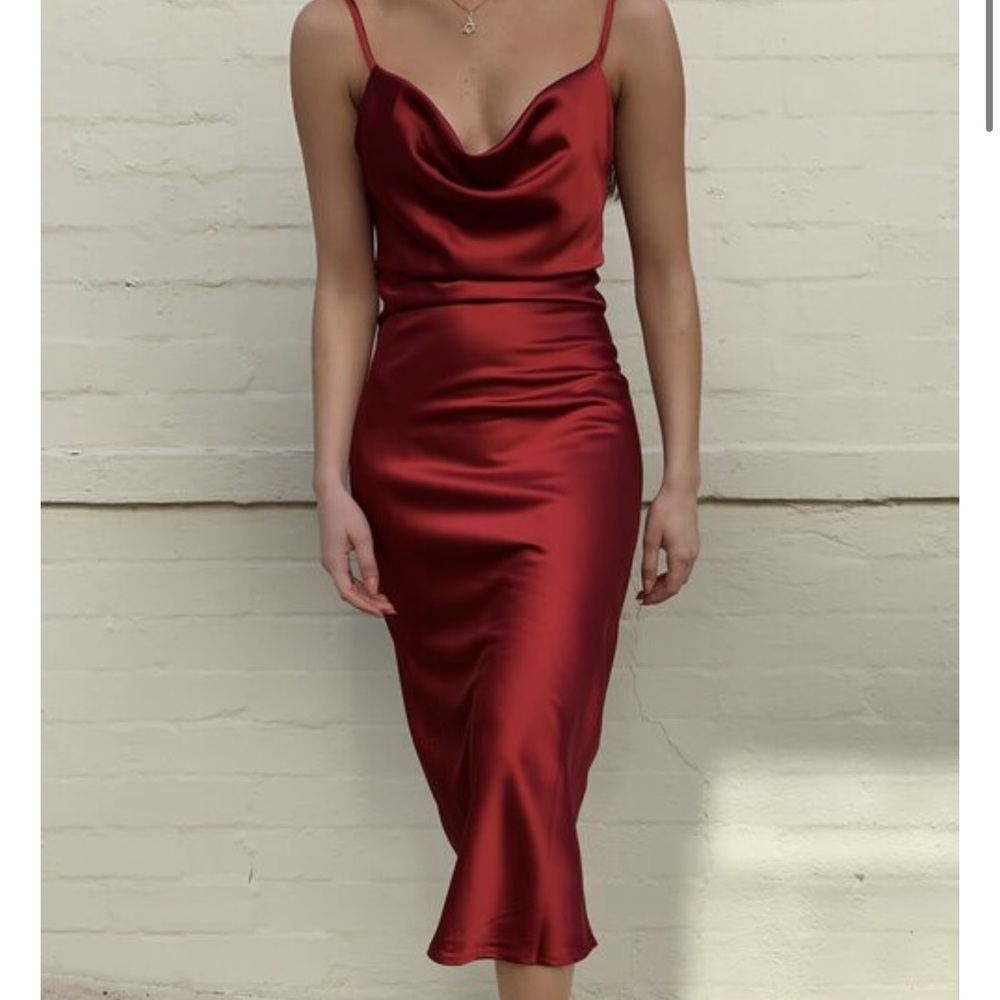 Red Satin Midi Dress - US 4